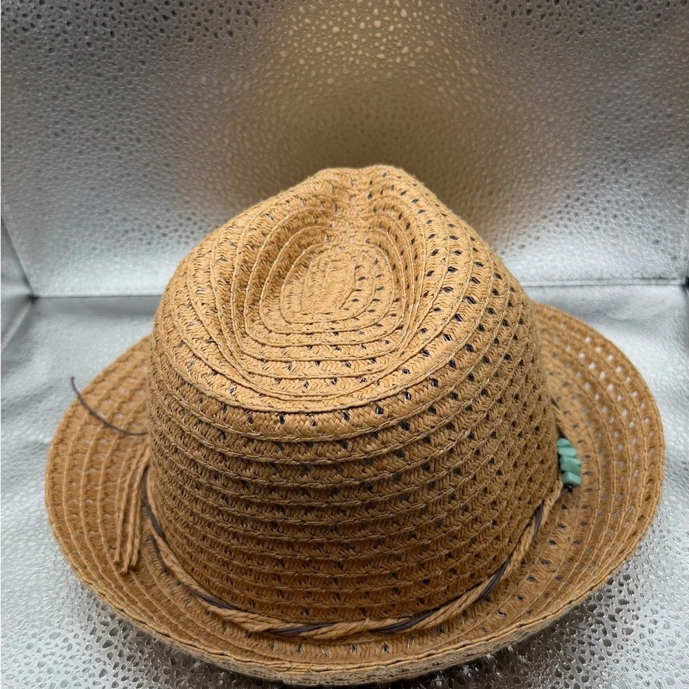 Stylish Brown Woven Hat with Beaded Accent